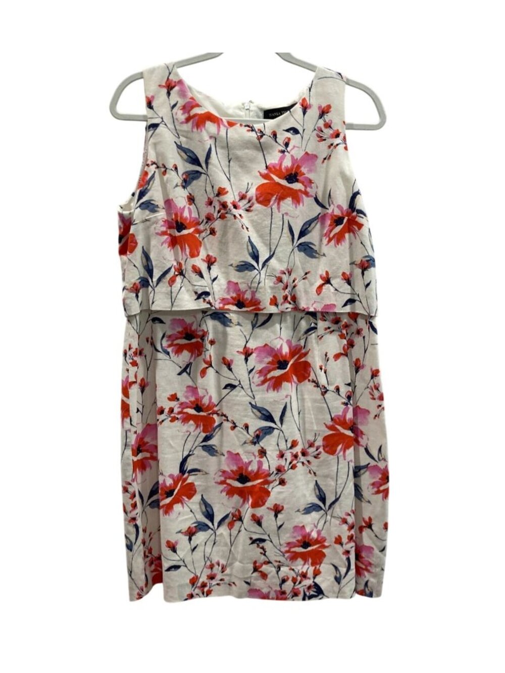 Ivanka Trump Floral Linen Sheath Dress 14 White Resort Feminine Boho Cottagecore